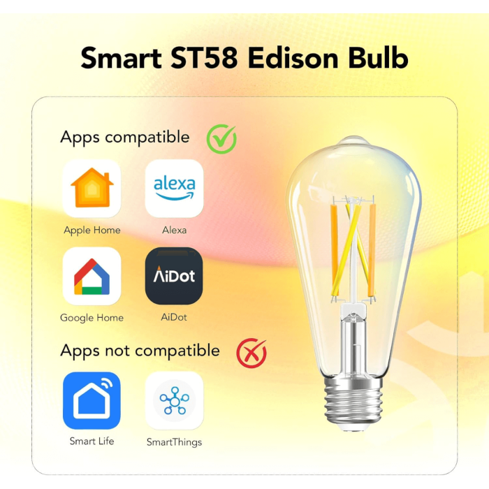 OREiN Matter Smart Edison Light Bulbs with Smart Button Work with Alexa AppleHome GoogleHome SmartThings 9