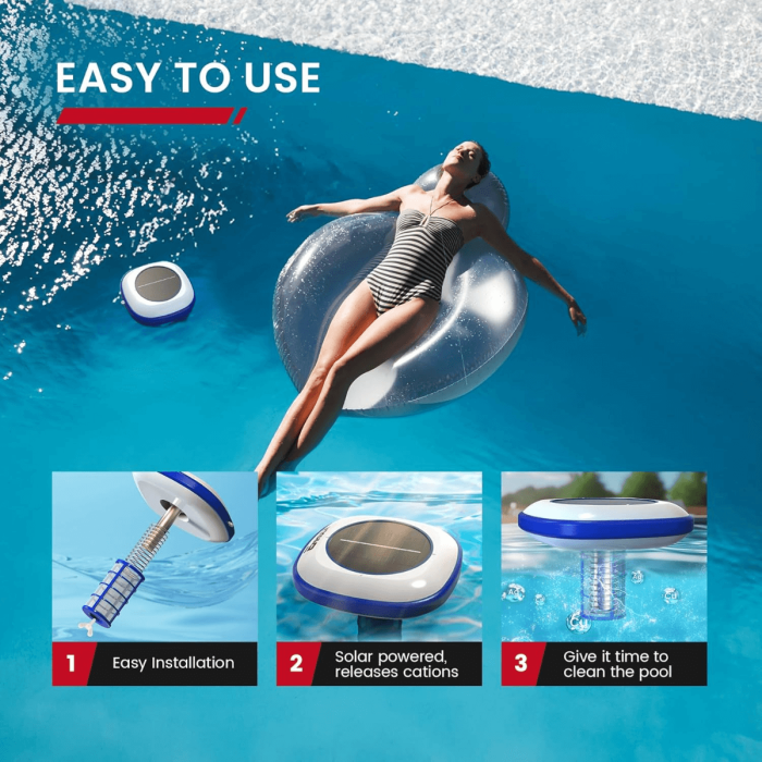 ENHULK Solar Pool Ionizer, Floating Water Cleaner and Purifier - Cleans Pools Up to 45,000 Gallons, Ideal for Above Ground, In-Ground Pools, Spas, and Hot Tubs(Blue) 6