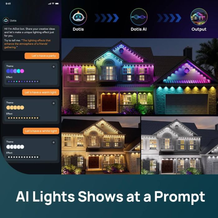 Linkind HP5 Permanent Outdoor Lights, Smart AI RGBTW Lights 100ft , 85 Scenes Modes for Daily Holiday Decorations 2