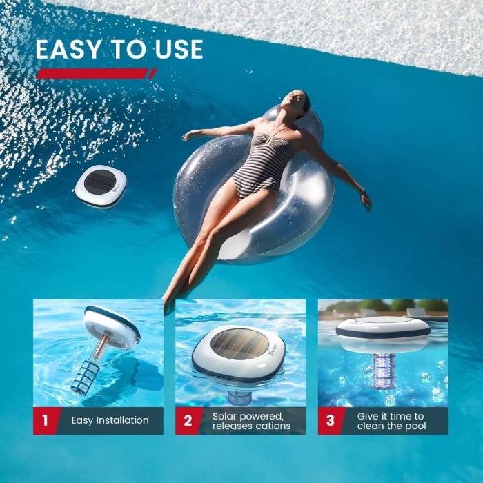 Enhulk Solar Pool Ionizer, Chemical-Free Floating Water Purifier for Fresh 4
