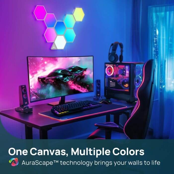 Linkind Smart Hexagon Panels, Multi-Color LED Wall Light Panels, Music Sync, Indoor Modern Decor, Corded, 7 Pack 4