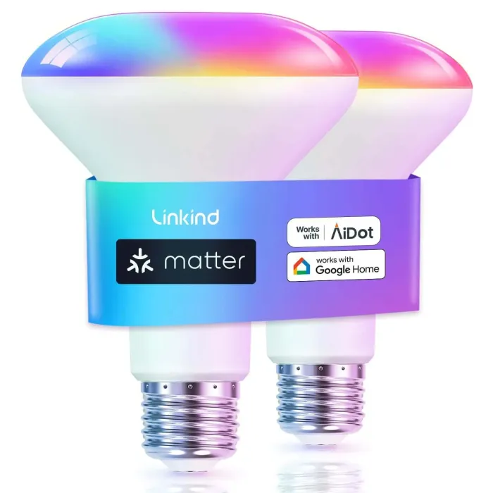 Linkind Matter BR30 Smart Light Bulbs RGBTW LED Color Changing Light Bulbs Work with Alexa Apple Home Google Home SmartThings 2 Pack