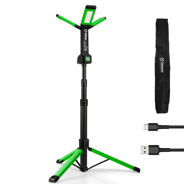 AiDot GoGonova Cordless Rechargeable Work Light with Stand and Triple LED Lamps Green 57 inch