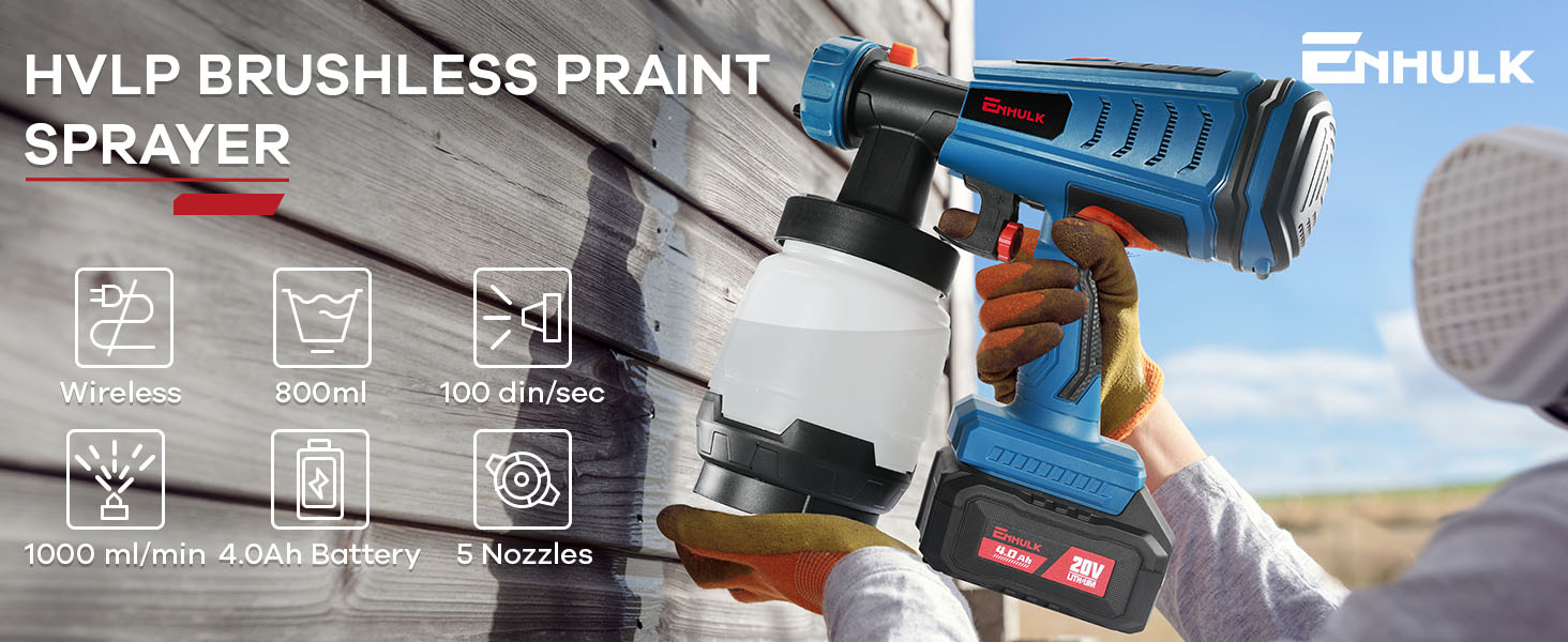 20V Cordless Paint Sprayer with 4.0Ah Li-ion Battery and Charger