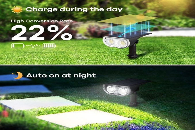 JSOT Solar Spot Lights Outdoor, 700 Lumen Solar Lights Outdoor Waterproof,  Solar Powered Spotlight Landscape Lighting Solar Halloween Light Outside