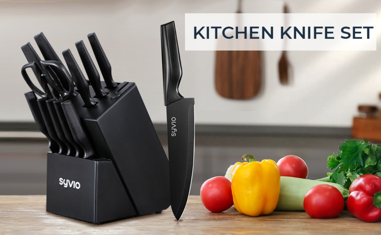 Syvio 15-Piece Knife Set w/ Block for $30