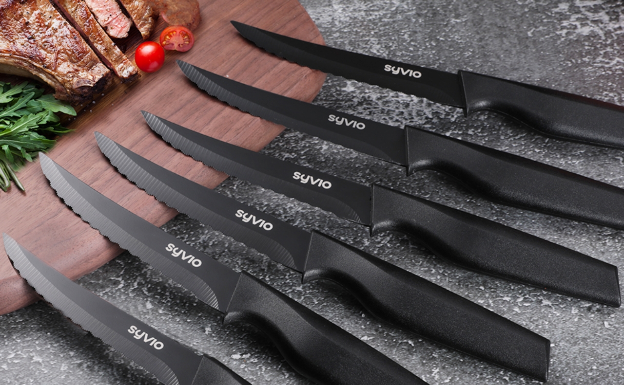  syvio Kitchen Knife Sets with Block and Wood Handle, 14 Piece  with Built-in Sharpener, Kitchen Knives for Chopping, Slicing,  Dicing&Cutting: Home & Kitchen