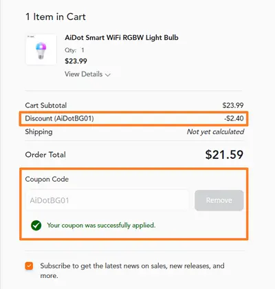 AiDot 10% off coupon code 