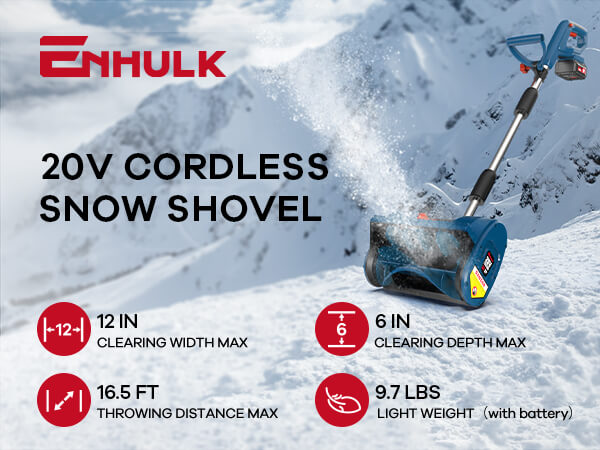 VOLTASK Cordless Snow Shovel, 20V, 12-Inch