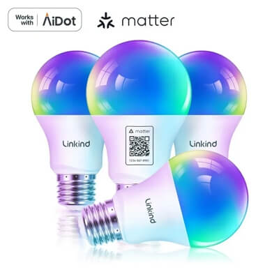 AiDot Linkind Matter Version Smart WiFi RGBW Light Bulb - 4 Packs